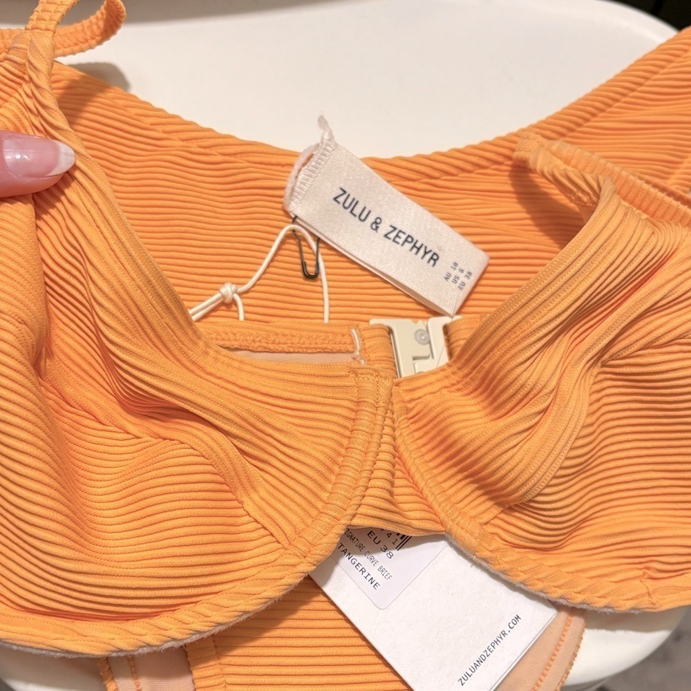 NWT Zulu & Zephyr SET Balconette Ribbed Bra and Bikini Brief in Tangerine Orange